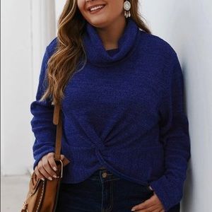 Available in 1X-2X-3X: Denim Blue Knotted Sweater